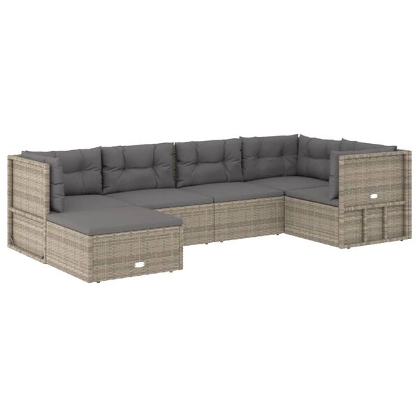 vidaXL 6-delige Loungeset met kussens poly rattan grijs