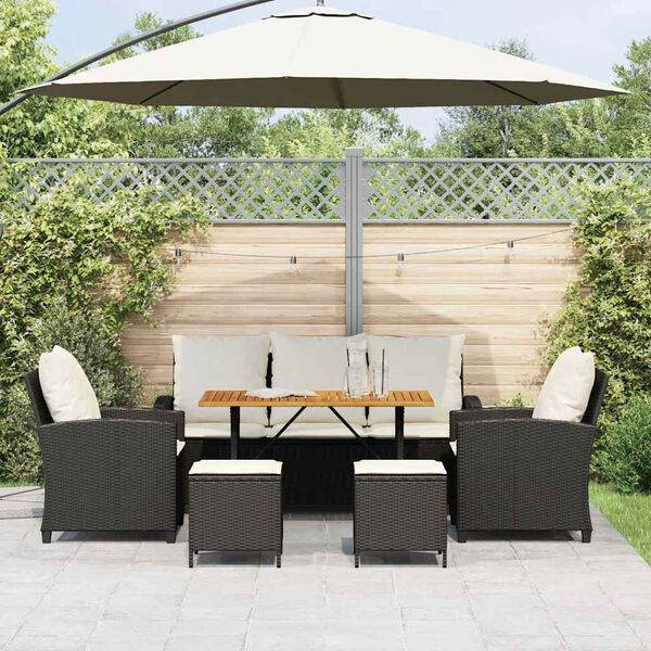 vidaXL 6-delige Loungeset met kussens poly rattan zwart