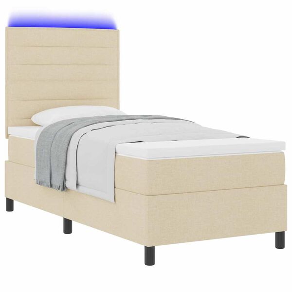 vidaXL Boxspring bed met matras met LED Cr&egrave;me 90 x 190 cm Stof