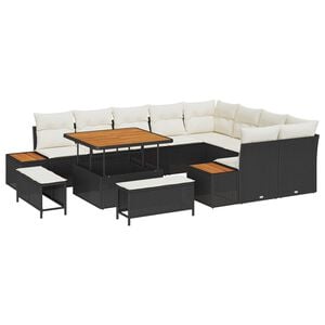 vidaXL Tuinbankenset met kussen met opslag 12 pcs Zwart Poly riet