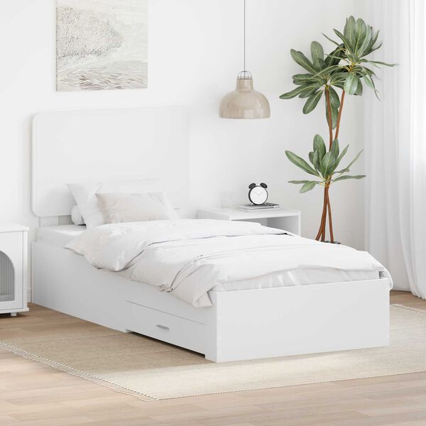 vidaXL Bedframe met hoofdeinde met lade Wit 90 x 190 cm Bewerkt hout