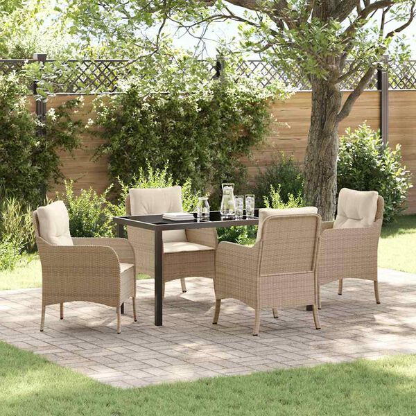 vidaXL Tuin eettafelset met kussen 5 pcs Beige poly rattan
