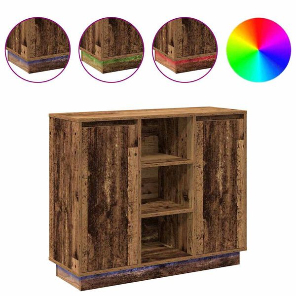 vidaXL LED Sideboard met plank Oudhout 90 x 32 x 75 cm Bewerkt hout