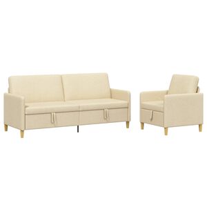 vidaXL Bankenset met opbergruimte 2 st Cr&egrave;mekleurig Polyester