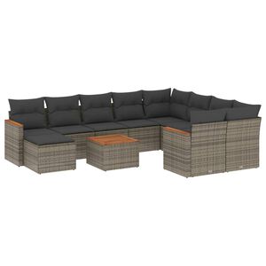 vidaXL 11-delige Loungeset met kussens poly rattan grijs