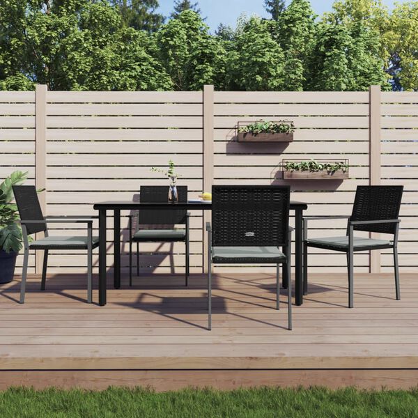 vidaXL 5-delige Tuinset met kussens poly rattan en staal