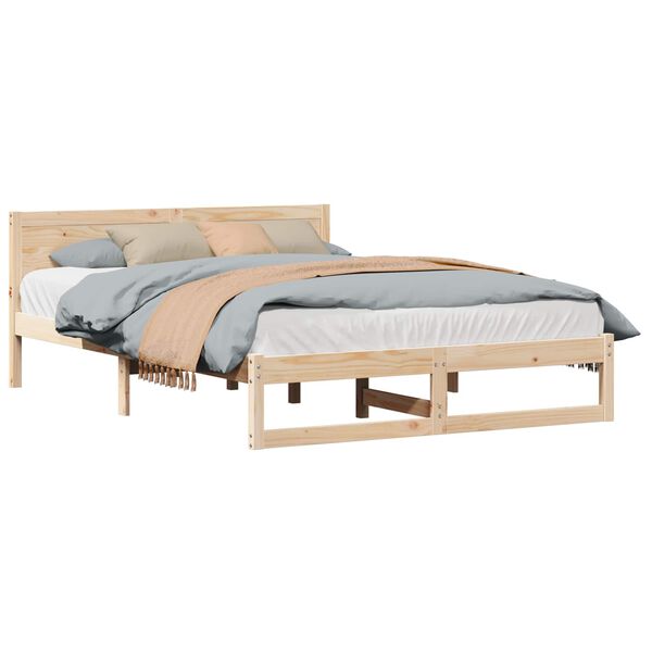 vidaXL Bedframe met hoofdeinde Naturel 150 x 200 cm Massief grenenhout