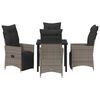 vidaXL Tuin eettafelset met kussen 5 pcs Grijs poly rattan