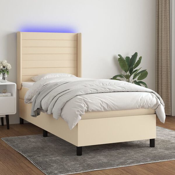 vidaXL Boxspring met matras en LED stof cr&egrave;mekleurig 80x200 cm