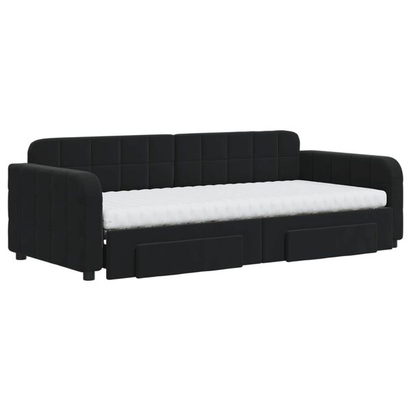 vidaXL Slaapbank met onderschuifbed en lades 90x200 cm fluweel zwart