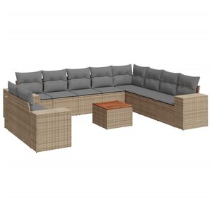 vidaXL 11-delige Tuinset met kussens poly rattan beige