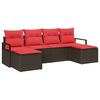 vidaXL Bankstel met kussen met opslag 6 pcs Bruin en Rood poly rattan