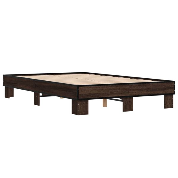 vidaXL Bedframe bewerkt hout metaal bruin eikenkleur 135x190 cm