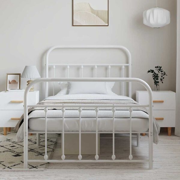 vidaXL Bedframe met hoofd- en voeteneinde metaal wit 100x190 cm