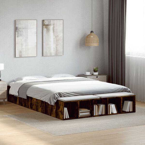 vidaXL Bedframe bewerkt hout gerookt eikenkleurig 140x200 cm
