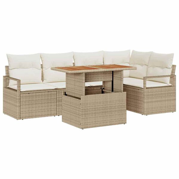 vidaXL Tuin Eetset met kussen met kussen 6 pcs Beige en Cr&egrave;me