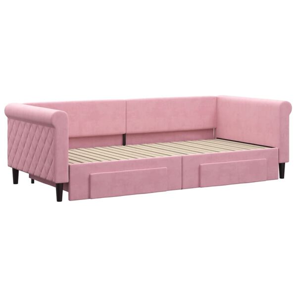 vidaXL Slaapbank met onderschuifbed en lades 90x200 cm fluweel roze