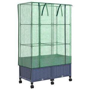 vidaXL Tuinplantenbak met Kasbedekking en Wielen 2 st Blauw Grijs PP