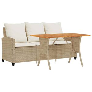 vidaXL Tuinbank 3-zits met kussens & tafel poly rattan beige