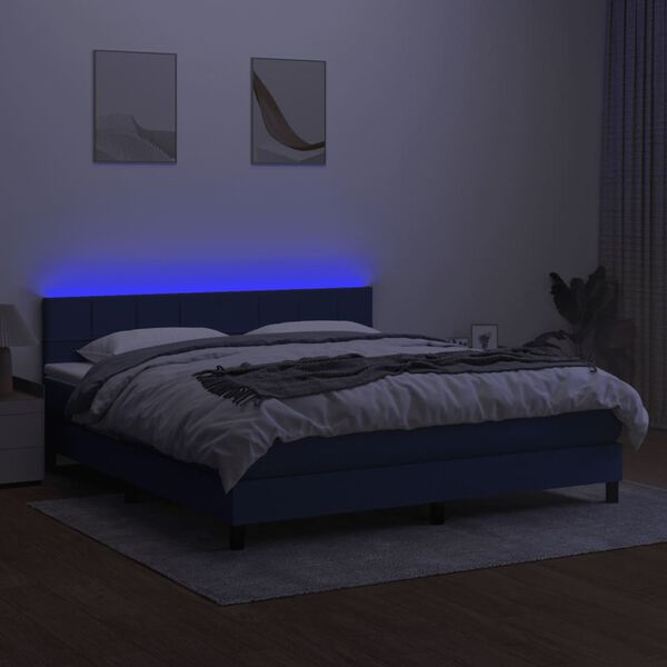 vidaXL Boxspring met matras en LED stof blauw 180x200 cm