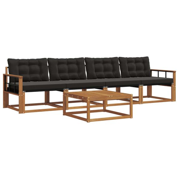 vidaXL Buiten bankenset met kussen 5 pcs Natuurlijk en Zwart