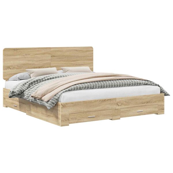 vidaXL Bedframe met hoofdeinde Sonoma Eiken 180 x 200 cm Bewerkt hout