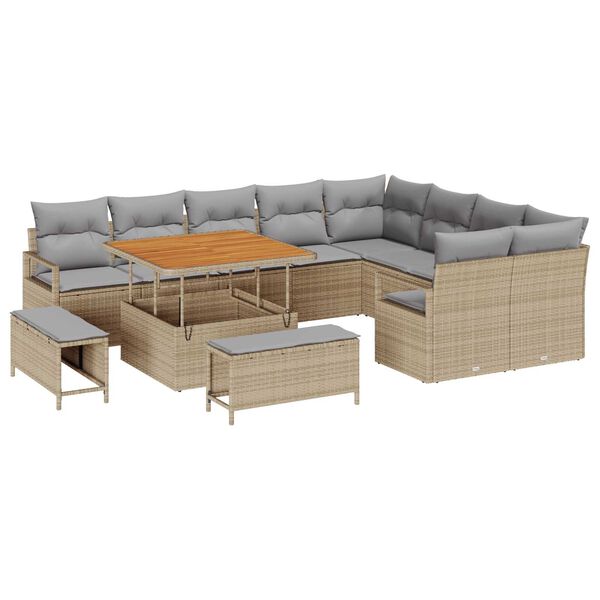 vidaXL Tuinbankenset met kussen 12 pcs Beige poly rattan