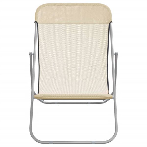 vidaXL Strandstoelen 2 st textileen en gepoedercoat staal cr&egrave;mekleurig