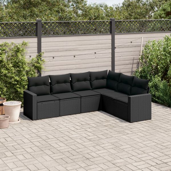 vidaXL 6-delige Loungeset met kussens poly rattan zwart