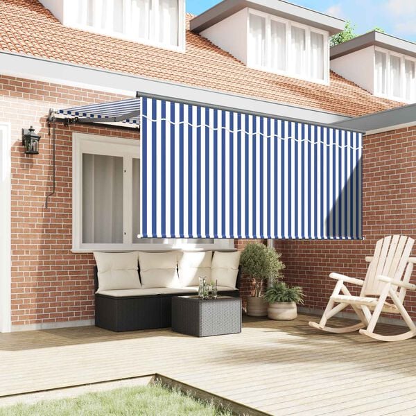 vidaXL Inklapbaar Zonnescherm Blauw en Wit 300 x 200 cm