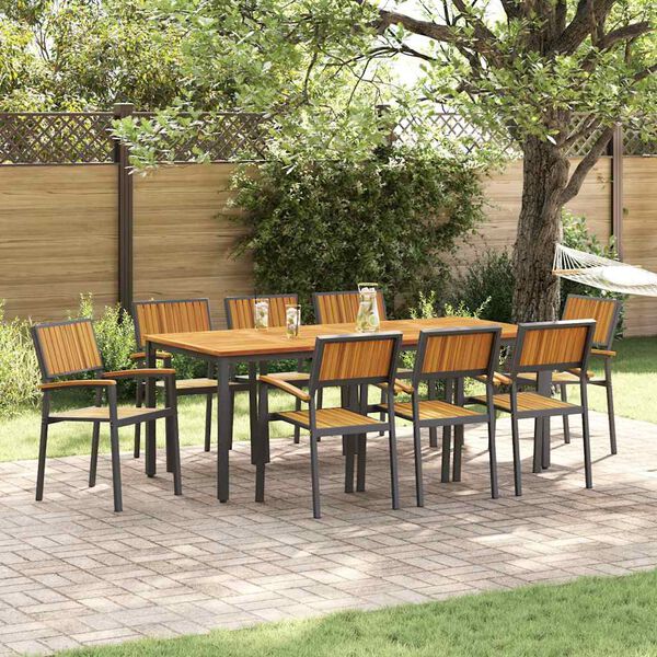 vidaXL Tuin Eetset 9 pcs Zwart en bruin 200 x 90 x 75 cm