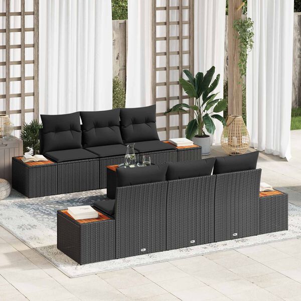 vidaXL Tuin Sofa Set met kussen met opslag 7 pcs Zwart Poly riet