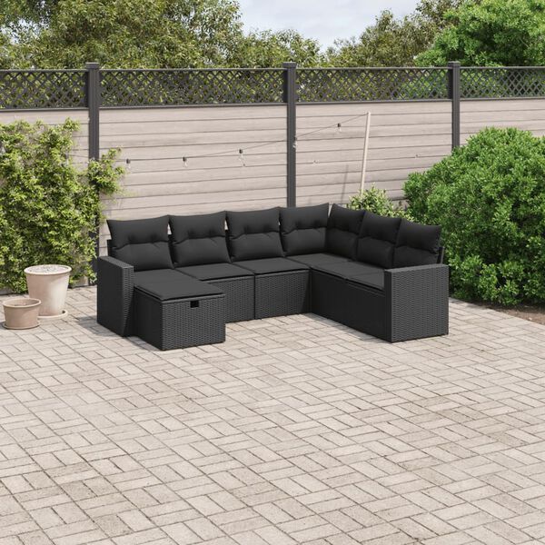 vidaXL 7-delige Loungeset met kussens poly rattan zwart