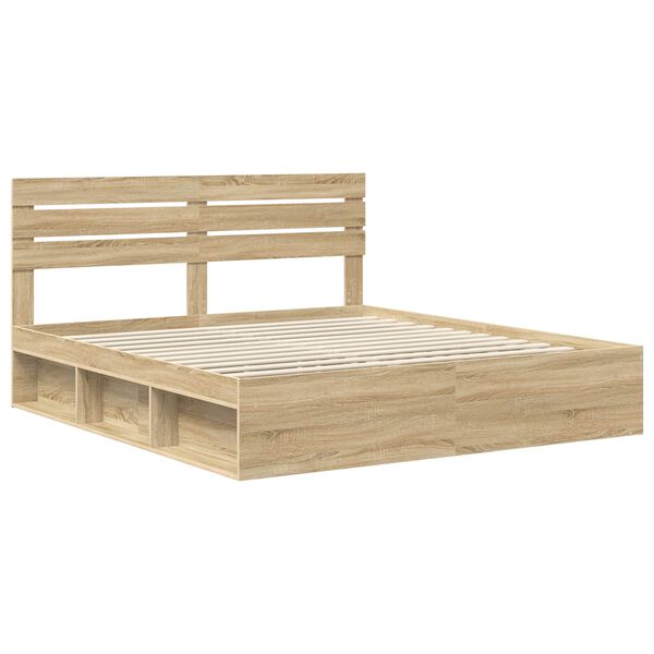 vidaXL Bedframe met hoofdeinde Sonoma 200 x 200 cm Massief grenenhout