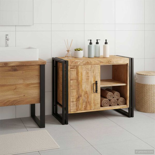 vidaXL Wastafelkast met plank Bruin 71 x 33 x 58 cm Massief Mango Hout