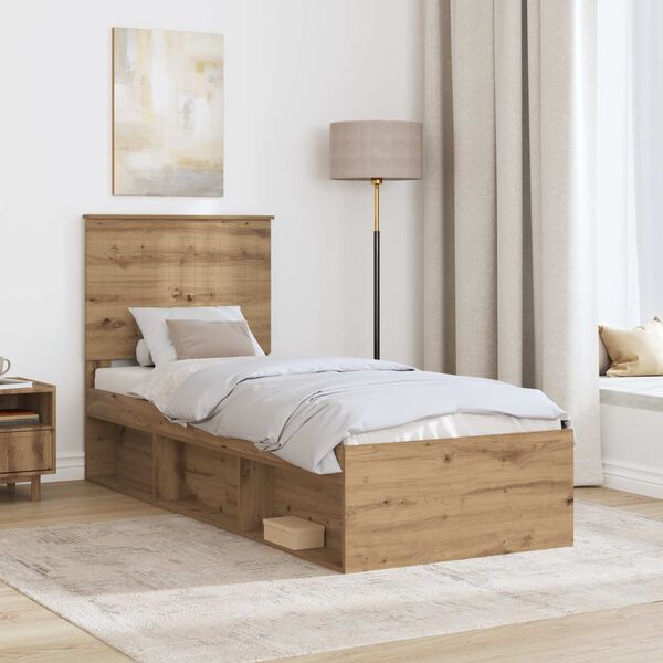 vidaXL Bedframe Ambachtelijk eiken 75 x 190 cm Massief grenenhout