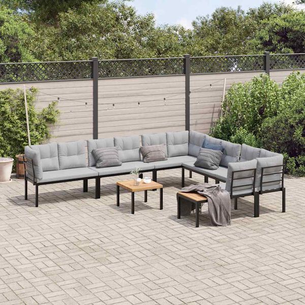 vidaXL 7-delige Loungeset met kussens gepoedercoat staal zwart