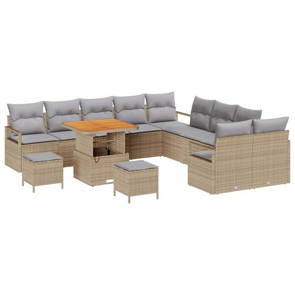 vidaXL Tuin Sofa Set met kussen met opslag 13 pcs Beige en Licht Grijs