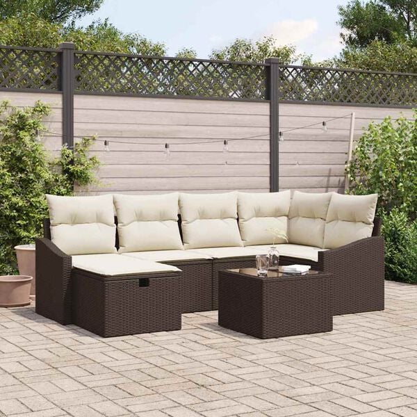 vidaXL Tuin Sofa Set met kussen 7 pcs Bruin 55 x 62 x 69 cm Poly riet