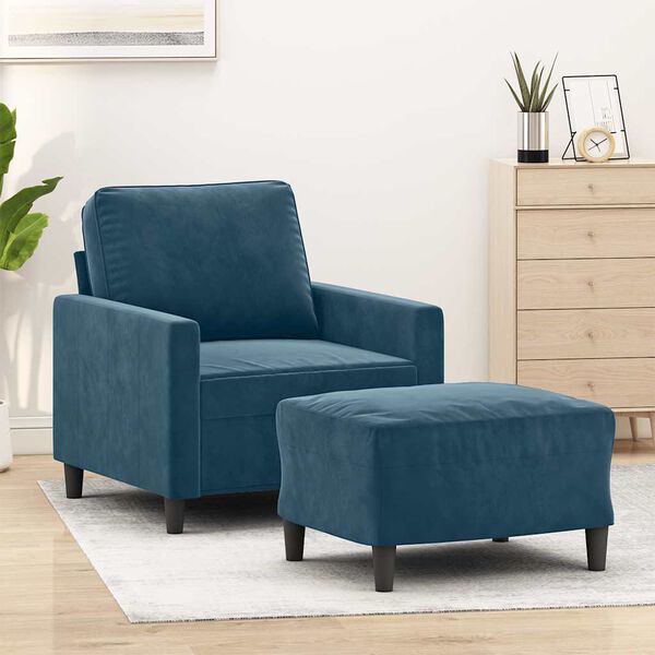 vidaXL Fauteuil met voetenbank 60 cm fluweel blauw