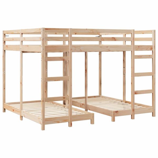 vidaXL Drie-hoog Bunk Bed Frame Naturel 80 / 200 x 200 cm