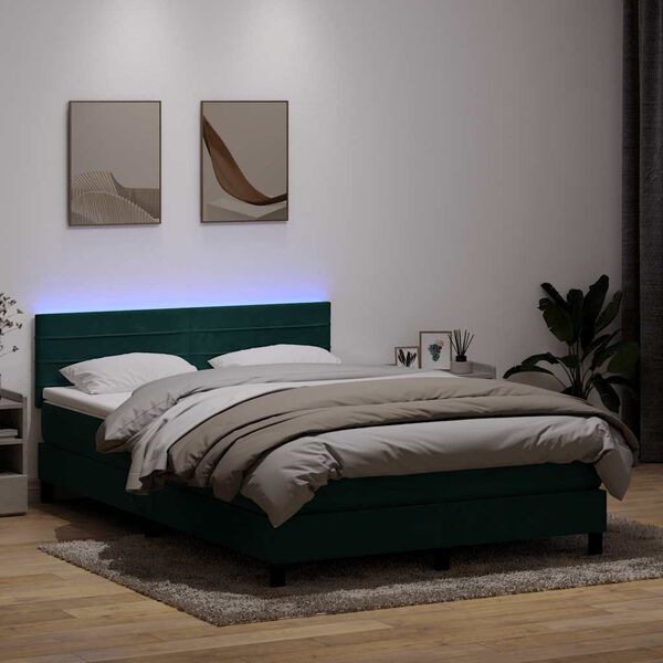 vidaXL Boxspring met matras en LED fluweel donkergroen 160x210 cm
