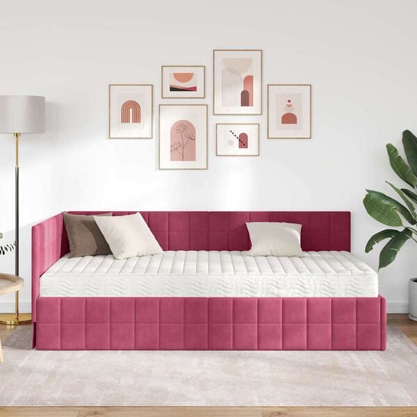 vidaXL Hoekbedframe met Matras met hoofdeinde 2 pcs Groen Fluweel