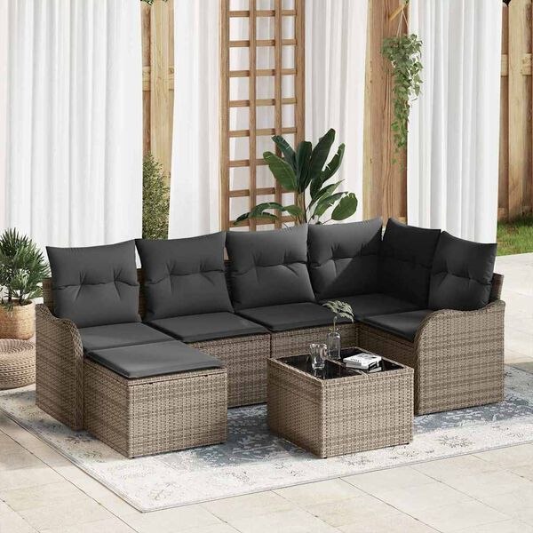 vidaXL Tuin Sofa Set met kussen 7 pcs Grijs Poly riet