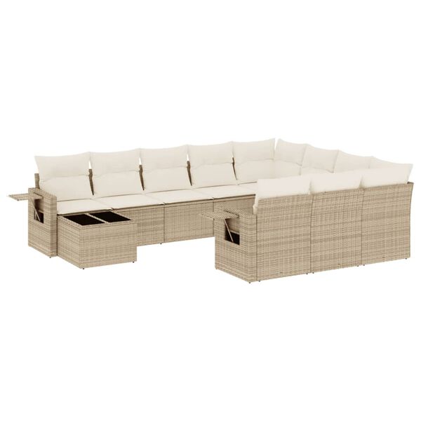 vidaXL 11-delige Tuinset met kussens poly rattan beige