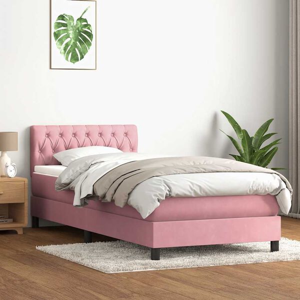 vidaXL Boxspring met matras fluweel roze 80x220 cm