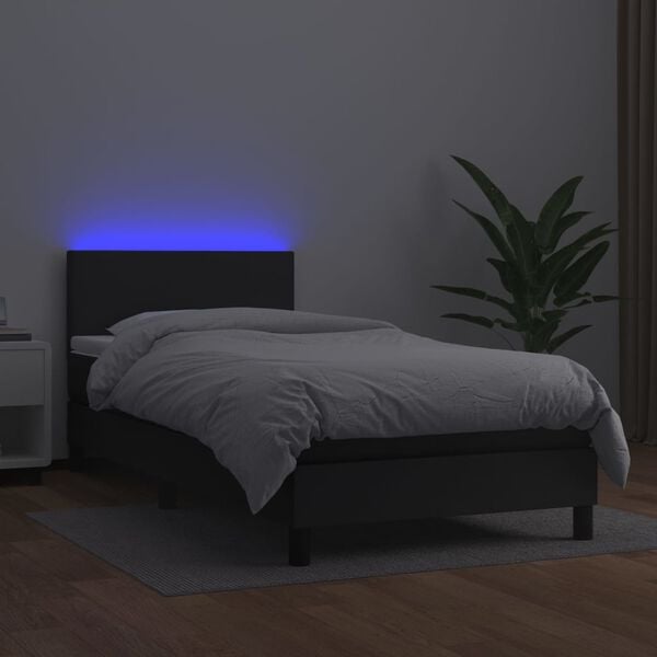 vidaXL Boxspring met matras en LED kunstleer zwart 100x200 cm
