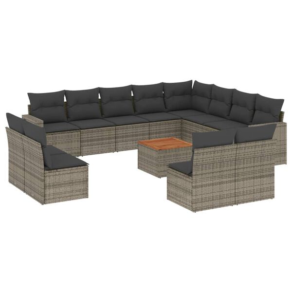 vidaXL 13-delige Loungeset met kussens poly rattan grijs