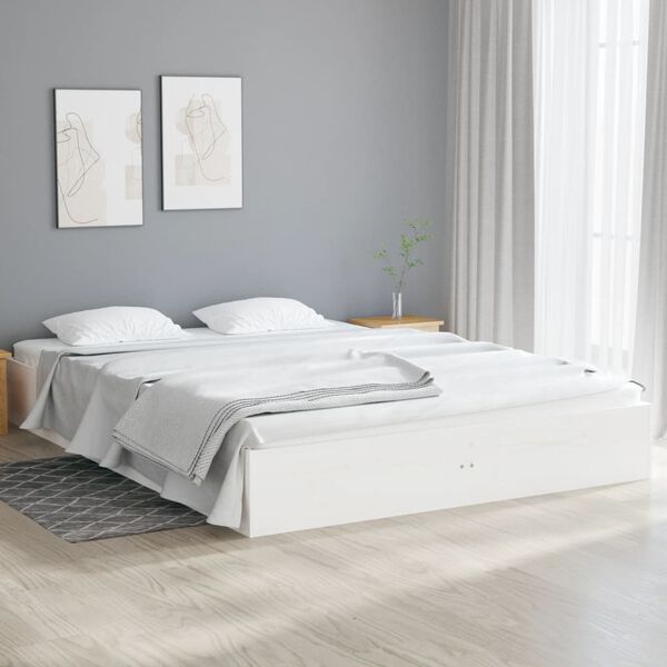 vidaXL Bedframe massief hout wit 135x190 cm