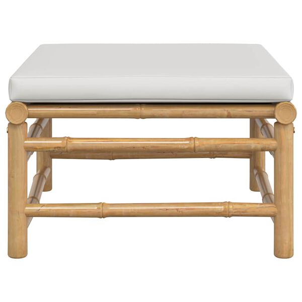 vidaXL Tuinvoetenbank met lichtgrijs kussen bamboe